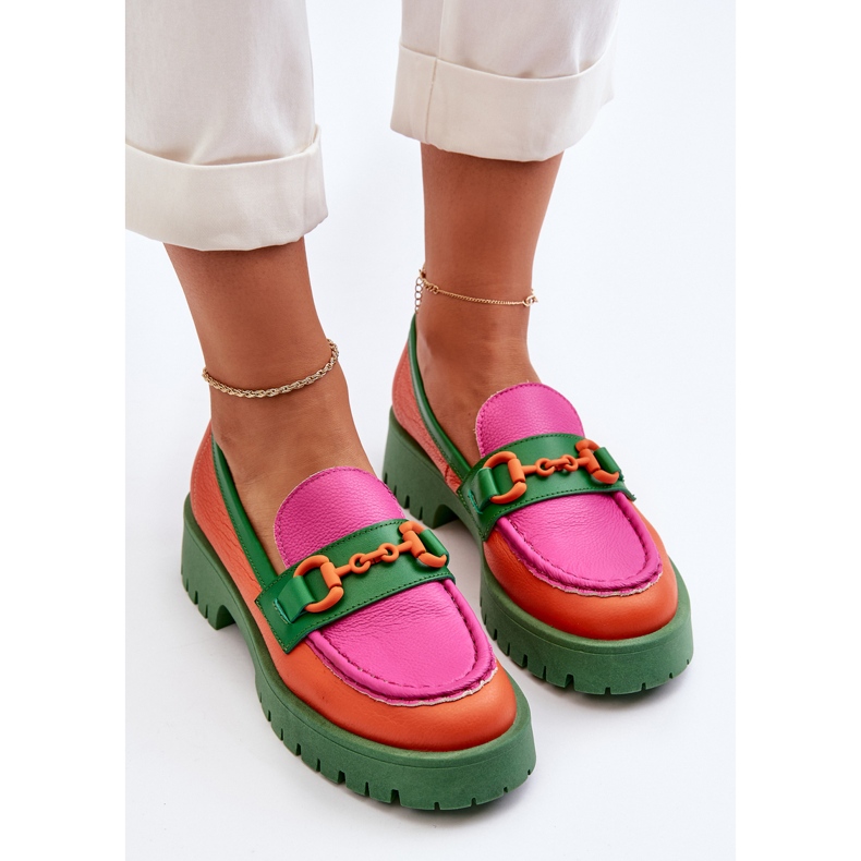 Lädermockasiner för kvinnor med dekoration CheBello 4444 Orange mångfärgad 1