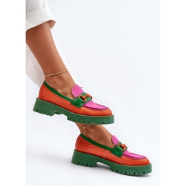 Lädermockasiner för kvinnor med dekoration CheBello 4444 Orange mångfärgad 2