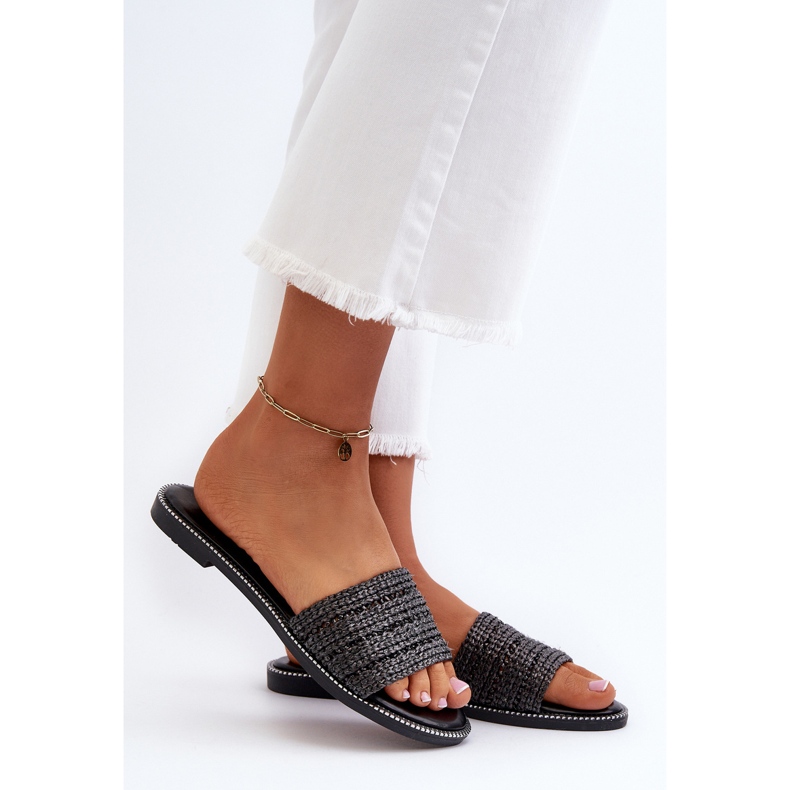 Damsandaler med flätade platta klackar, svarta radianer 2