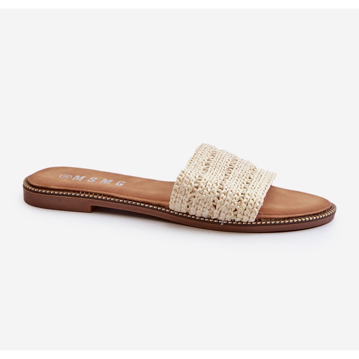 Damflip-flops med flätade platta klackar, ljusbeige radianer 1