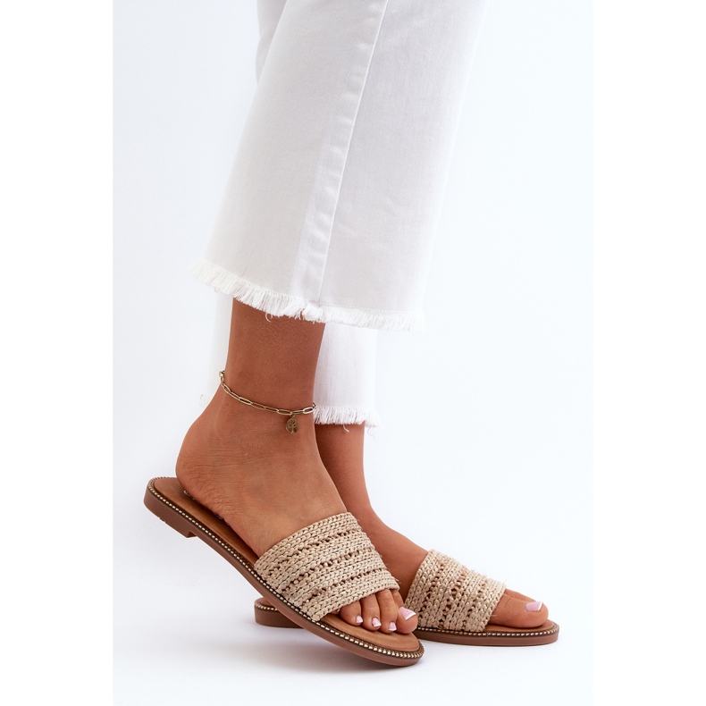 Beige Radians flip-flops dam med flätade platta klackar 2