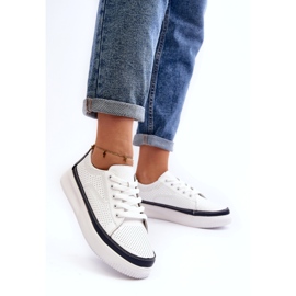 Sergio Leone Damsportskor i läder, sneakers, vita och marinblå 2