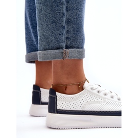 Sergio Leone Damsportskor i läder, sneakers, vita och marinblå 4