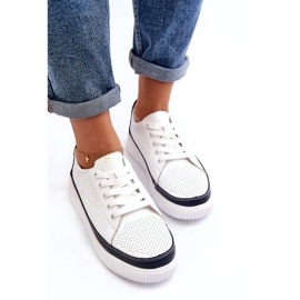 Sergio Leone Damsportskor i läder, sneakers, vita och marinblå 3