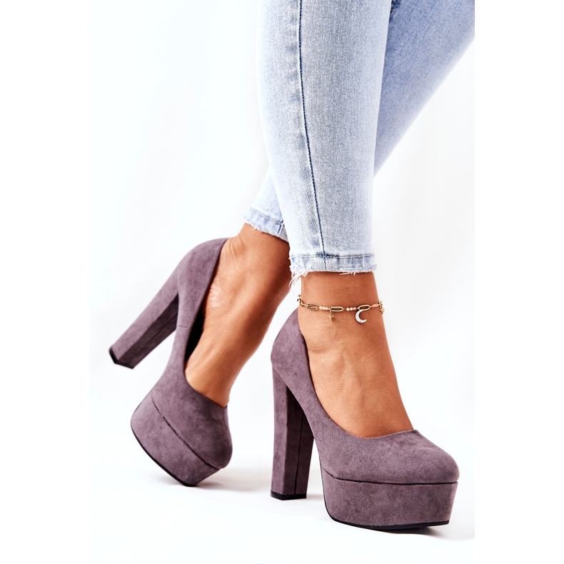 Sweet Shoes Suede kvinnors pumpar på grå plattform 4