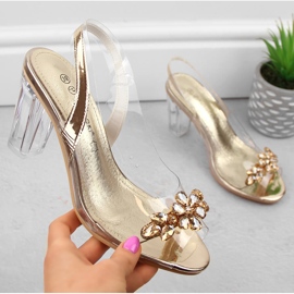 Transparenta högklackade damsandaler med guld zirkoner Potocki WS43305 gyllene 1