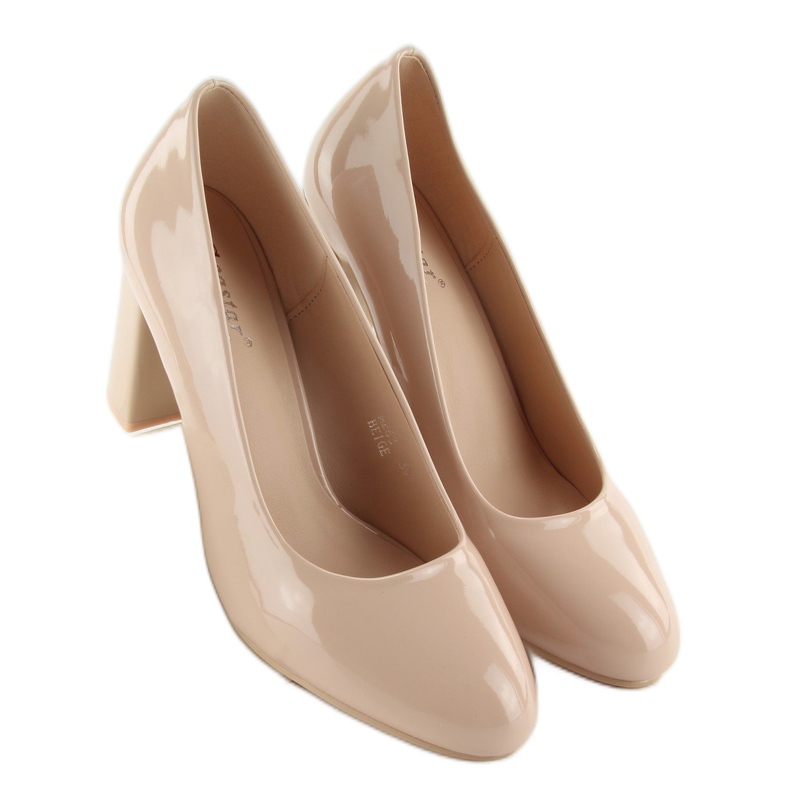 Lackerad pumps bred klack m263p Beige mångfärgad rosa 2