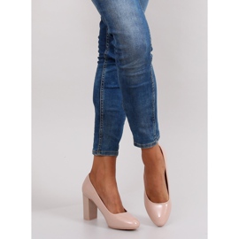 Lackerad pumps bred klack m263p Beige mångfärgad rosa 1