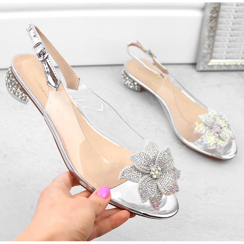 Transparent lack för damsandaler med silver zirkoner S.Barski MR38-383 silver- 1