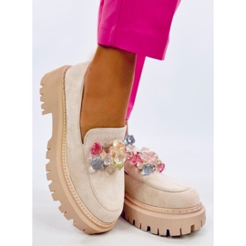 Stefani Beige plattformsloafers med stenar 1