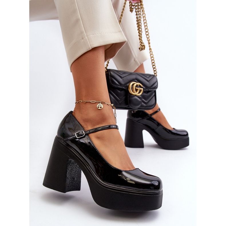 Lackskor för kvinnor på plattform och högklackat Big Star NN274004 Svart 2