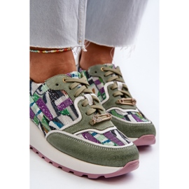 Sneakers i läder för kvinnor på plattformen Maciejka 06390-09 Celadon grön 2