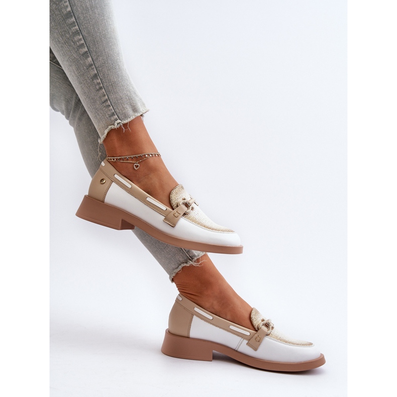 Lädermockasiner Damskor Maciejka 06493-11 Vit och Beige 1