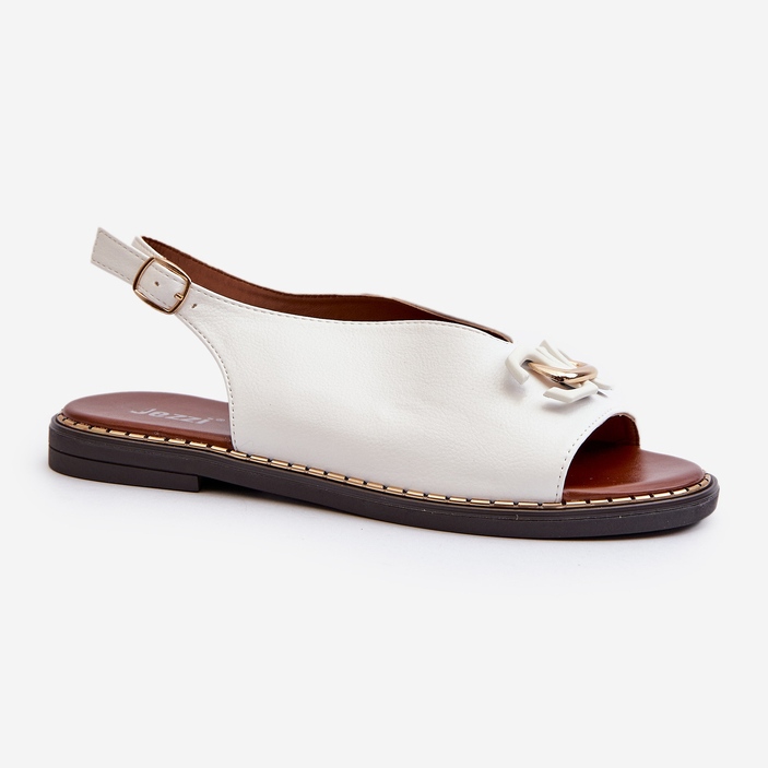 Plattklackade damsandaler med dekoration, vit Loraeleh 1