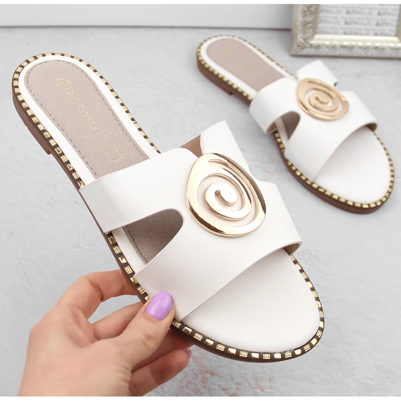 Lågklackade vita flipflops Potocki 08302 för kvinnor 1
