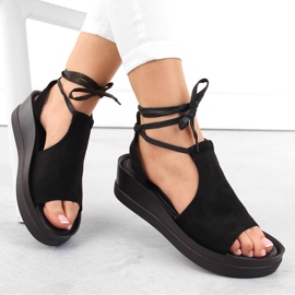 Svarta damsandaler Potocki 21331 med snörning 1