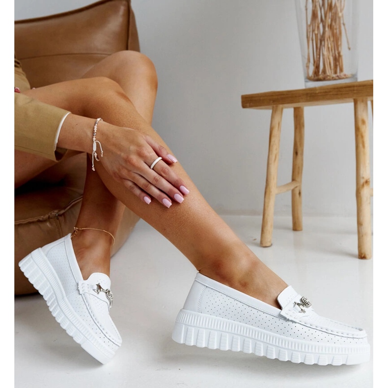 Vita läder loafers för kvinnor 1
