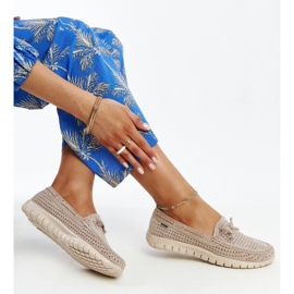 Beige loafers i läder med rosett brun 1