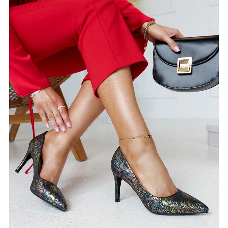 Svarta metallic höga klackar med läder Gantier-inlägg 1