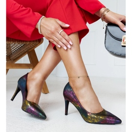Färgglada metalliska höga klackar med Gantier-inlägg i läder mångfärgad 1