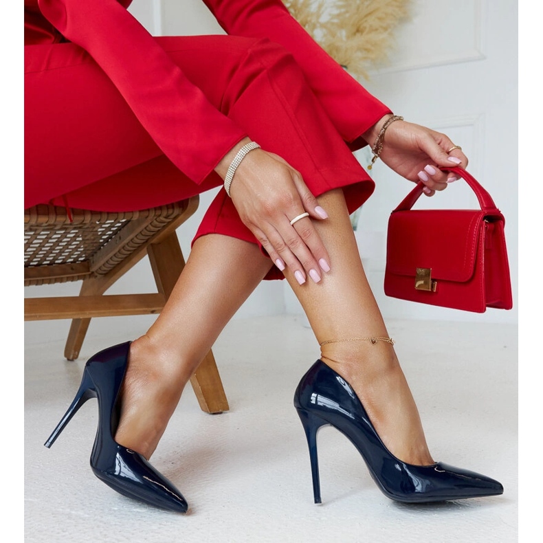 Marinblå patentstiletter med inlägg i Jadoin-läder 1