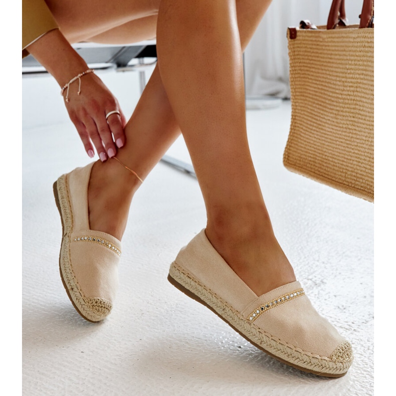 Ljusbeiga espadrillor med Abia strass beige 1