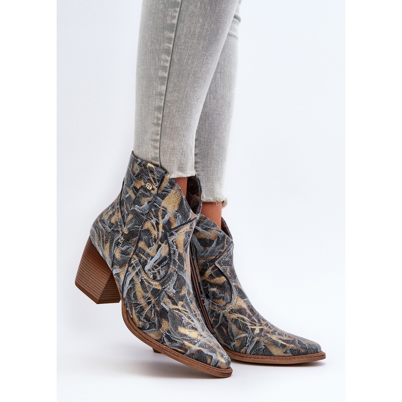 Cowboystövlar i läder dam på hög klack Maciejka 05776-13 Blå 2