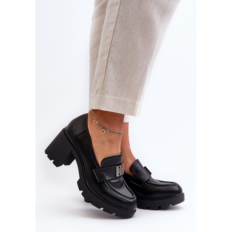 Damskor med massiva klackar och dekoration, svart Ranunca 2