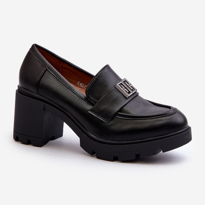 Damskor med massiva klackar och dekoration, svart Ranunca 1