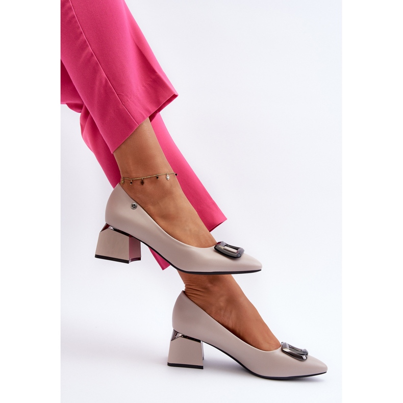 Vinceza Block högklackade pumpar med dekoration, ekologiskt läder, grå Sarala 1