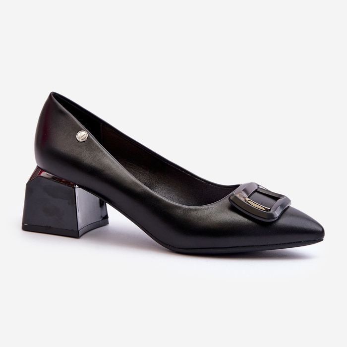 Vinceza Blockklackade pumps med dekoration, Eco Leather, Black Sarala svart 1