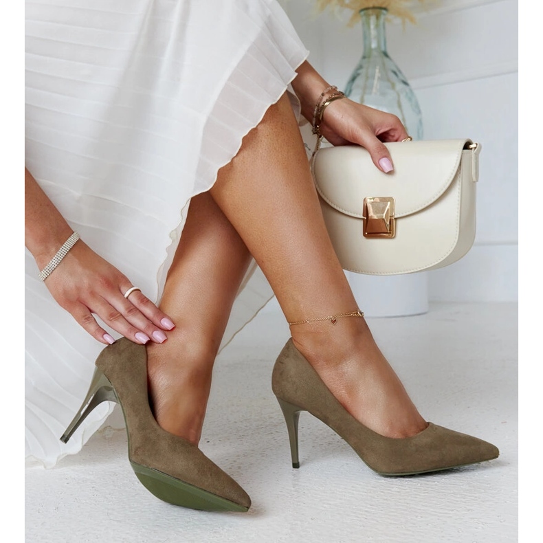 Gröna högklackade skor med Paume-läderinlägg 1