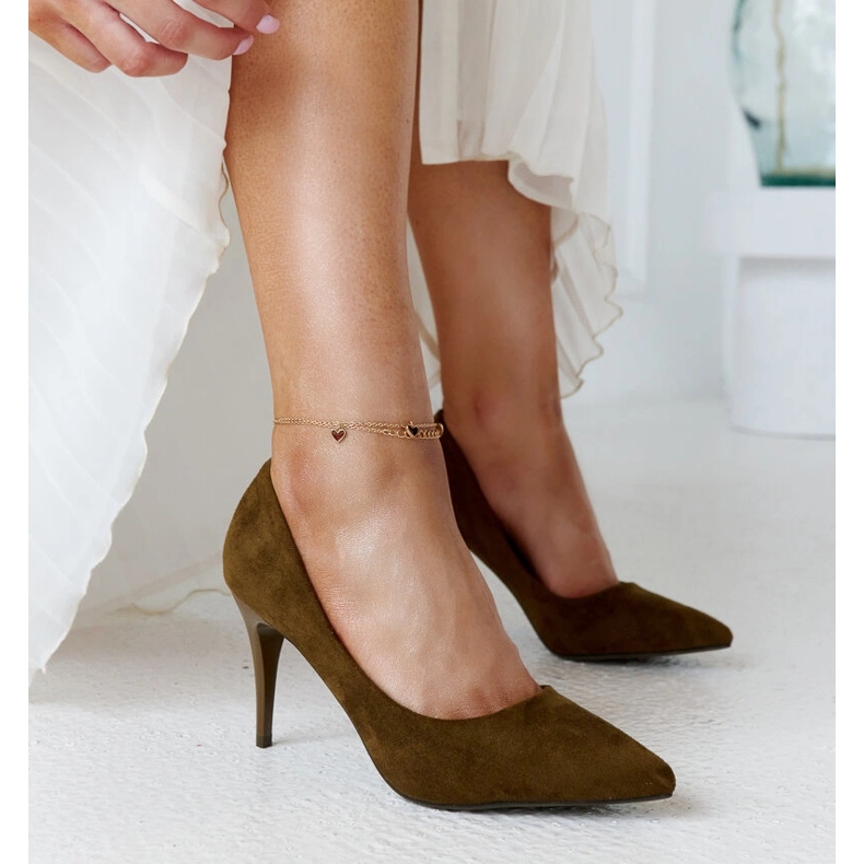 Mörkgröna höga klackar med Paume-läderinlägg 1