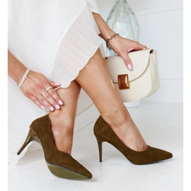 Mörkgröna höga klackar med Paume-läderinlägg 2