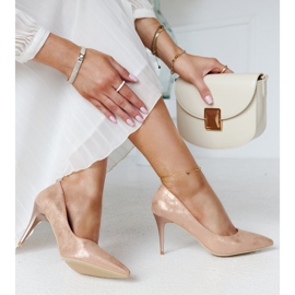 Champagne metallic högklackat med läderinlägg från Soissons rosa 1