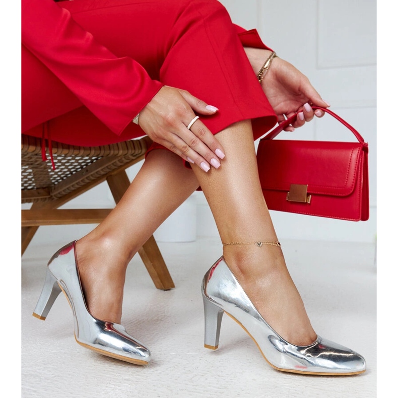 Silver högklackade pumps med Vélizy lädersula silver- 2