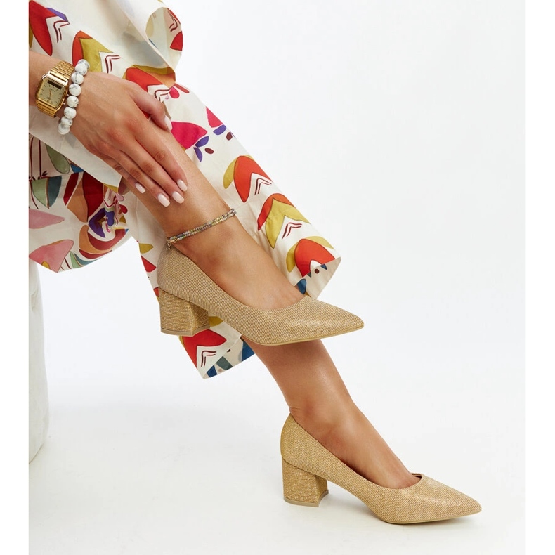 Laity guld glänsande högklackade pumps gyllene 2