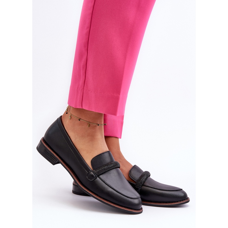 Sergio Leone Lädermockasiner för kvinnor med en dekorativ rem, svart saosin 2