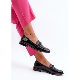 Sergio Leone Lädermockasiner för kvinnor med en dekorativ rem, Patentsvart Saosin 1