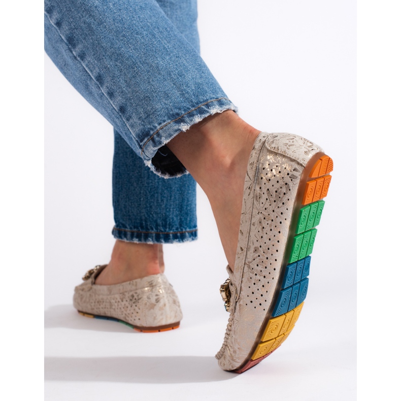 Goodin Genombrutna mockasiner i guld för kvinnor med kristaller gyllene 2