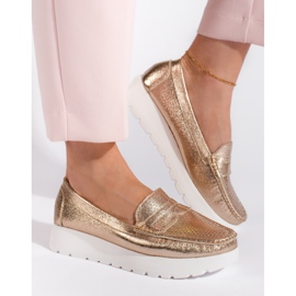 Goodin Genombrutna guld dam loafers på plattformen gyllene 2