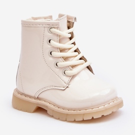 Ankelstövlar i lack för barn med dragkedja, Beige Tibbie 2