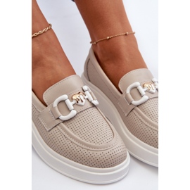 Lädermockasiner för kvinnor på plattformen Beige S.Barski LR720 1