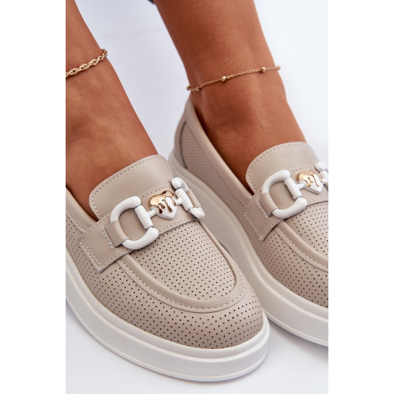 Lädermockasiner för kvinnor på plattformen Beige S.Barski LR720 1