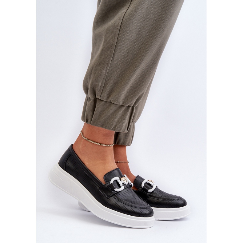 Lädermockasiner för kvinnor på plattformen Svart S.Barski LR720 2