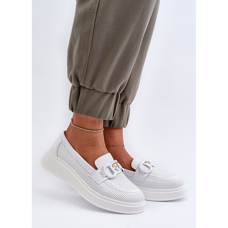 Lädermockasiner för kvinnor på plattform Vit S.Barski LR720 2