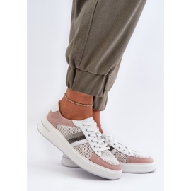 S.Barski D&amp;A Läder Sneakers för kvinnor LR110 Vit och Rosa 2