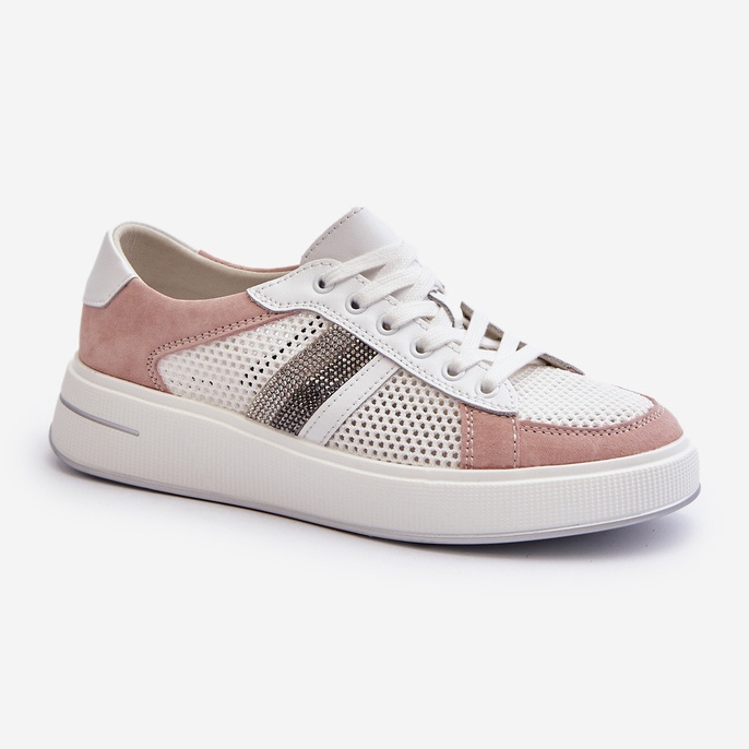 S.Barski D&amp;A Läder Sneakers för kvinnor LR110 Vit och Rosa 1