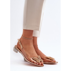 S.Barski Genomskinliga sandaler med låg klack med fjäril, guld D&amp;A MR38-388 gyllene 2