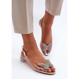 S.Barski Genomskinliga sandaler med låg klack med en fjäril Rosa Silver D&amp;A MR38-388 silver- 4